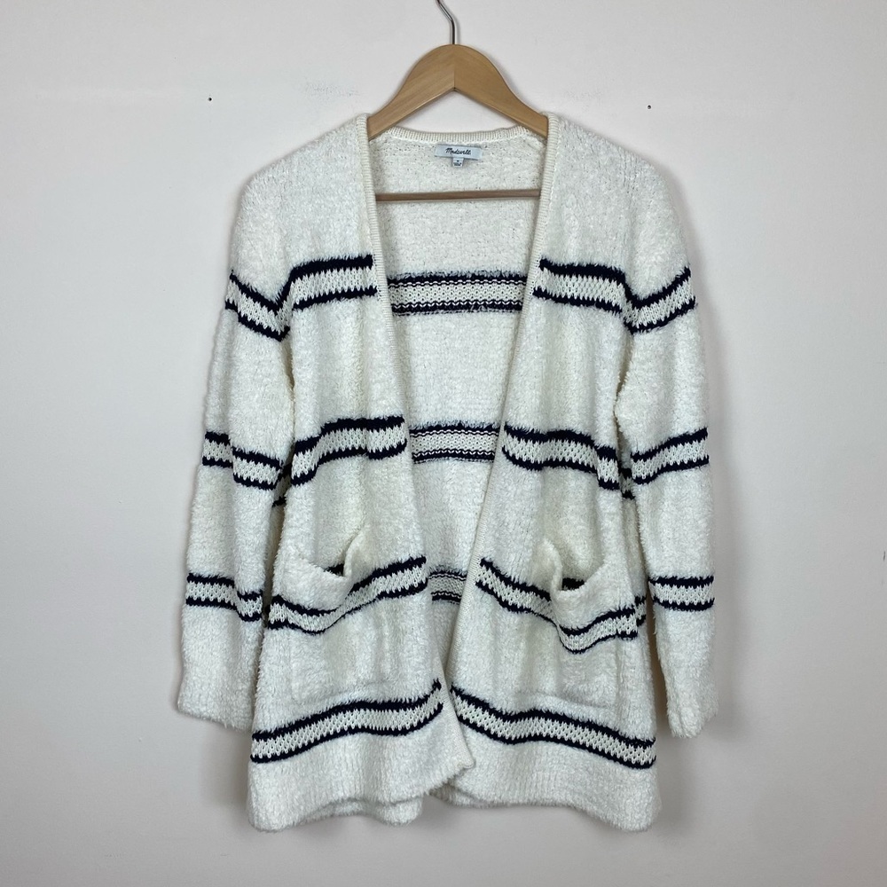 Madewell Striped Boucle Open Front Cardigan Sweater